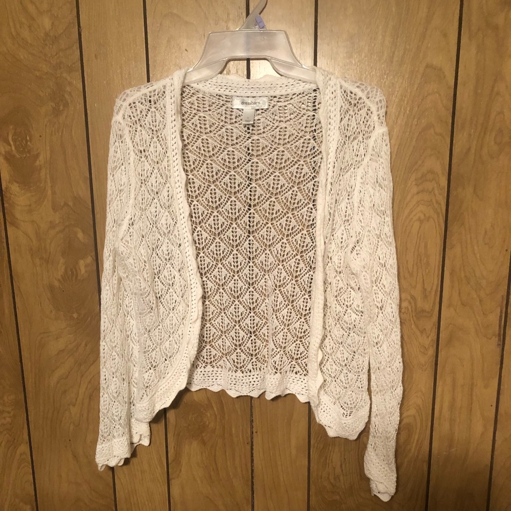 Dressbarn white crochet open cardigan